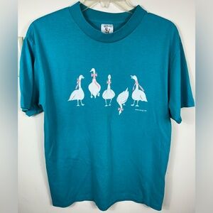 BIRDLEGS Geese Goose T‎ Shirt Women’s L Teal 1985 Cottagecore Novelty VTG RARE